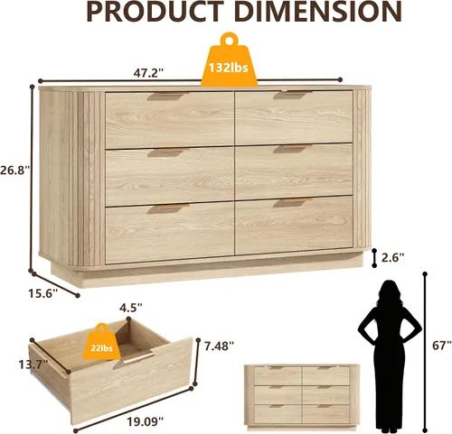 Vista 2 de Cómoda para dormitorio, cómoda de 6 cajones