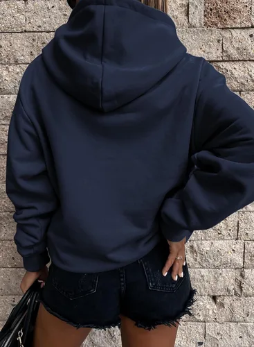 Vista 3 de SHEWIN - Sudadera casual con capucha de manga larga para mujer, ligera, color liso, holgada, con bolsillo