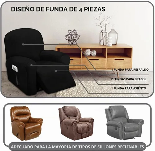 Vista 2 de ULTICOR Funda reclinable de terciopelo para sofá reclinable de 4 piezas, 1 asiento, fundas elásticas de terciopelo para sofá reclinable de 1 cojín