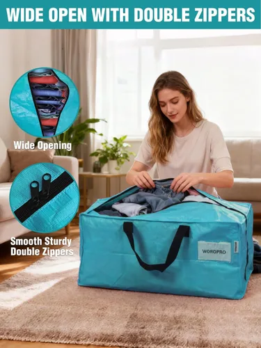 Vista 6 de WORKPRO 1 paquete de bolsas de mudanza extra grandes con cremalleras y asas de transporte, correas de mochila, bolsa de almacenamiento resistente