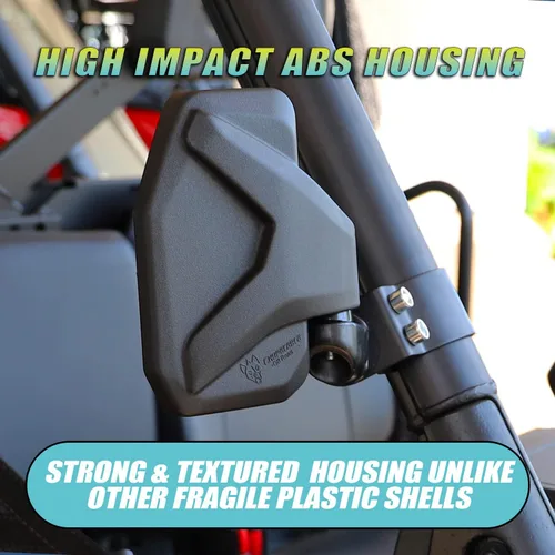 Vista 4 de Chupacabra Offroad Espejo lateral retrovisor para UTV (paquete de 2) Polaris Ranger Pro Fit/General/Defender Break Away con brazo ajustable