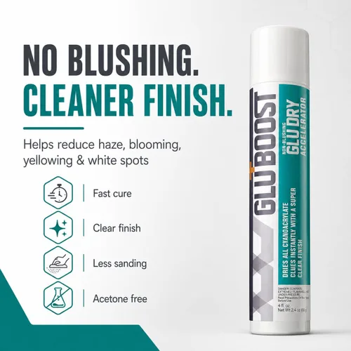 Vista 3 de GluBoost Spray acelerador de CA seco con pegamento que no se ruboriza, acabado súper transparente, seca todo el pegamento de cianoacrilato al