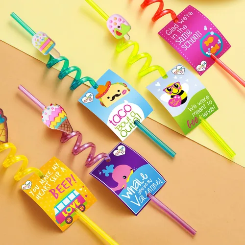 Vista 4 de 24 pajitas de helado reutilizables para suministros de fiesta de cumpleaños Recuerdos de fiesta con 2 cepillos de limpieza