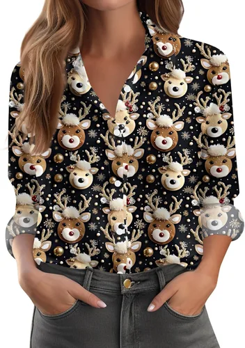 Vista 58 de Camisetas de San Valentín para mujer, camisas con botones, blusas de corazón, elegantes, informales, cuello de solapa, manga larga, suave, cómoda