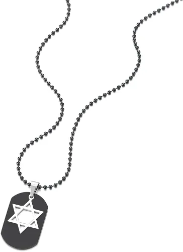 Vista 2 de COOLSTEELANDBEYOND Collar único con colgante de etiqueta de perro negro con incrustaciones de estrella de David de plata de acero inoxidable