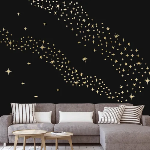 Vista 4 de Calcomanías de pared vintage con estrellas doradas, 5 hojas, 210 unidades, calcomanías con estrellas y puntos, calcomanías de arte de pared