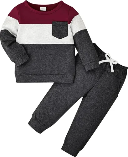 Vista 19 de Ropa de otoño e invierno para bebé, trajes de niño pequeño, sudadera de manga larga, sudadera de retazos y pantalones, 2 piezas, 12 meses a 5 años
