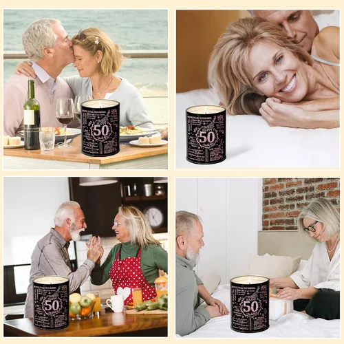 Vista 5 de Regalos de feliz cumpleaños 50 para mujeres, velas perfumadas, velas de decoración del hogar de 50 años, regalo de Navidad para esposa, mamá, novia