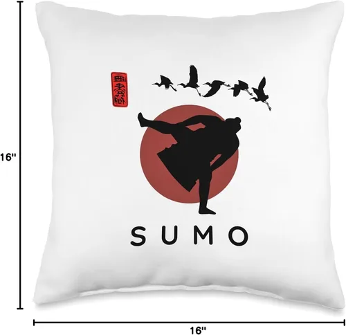 Vista 4 de Sumo Instructor Classic Kanji Calligraphy Font Principiante Caligrafía Font Classic Sumo Design - Almohada (16 x 16 pulgadas), multicolor