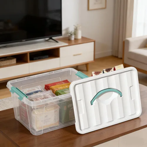 Vista 5 de Contenedores de almacenamiento apilables, contenedores de almacenamiento debajo de la cama con tapas, organizador de zapatos, contenedores