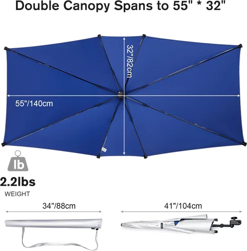 Vista 2 de G4Free Paraguas doble para 2 personas con abrazadera ajustable, sombrilla para silla de playa, sillón reclinable