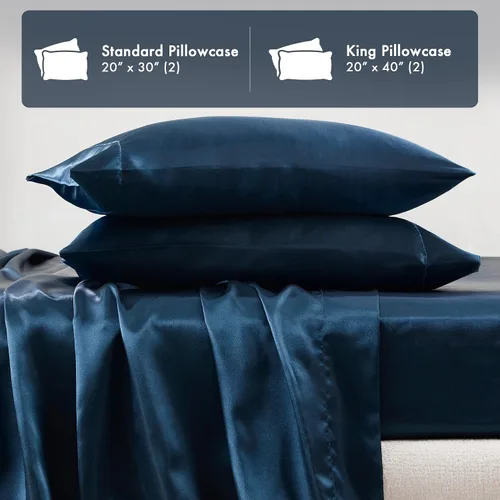 Vista 205 de Madison Park Essentials - Juego de sábanas de satén de lujo y sedoso con brillo natural, bolsillo elástico de 14 pulgadas para colchones de hasta 16