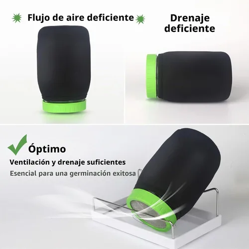 Vista 3 de Kit de tarro de germinación de semillas con tarros Mason de boca ancha, tapas de brotes de pantalla de acero inoxidable de alta calidad, mangas