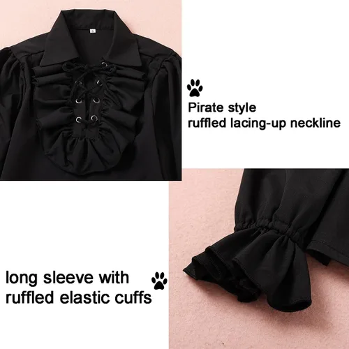 Vista 6 de Camisa medieval pirata para niños camisa renacentista con volantes para niños camiseta escocesa jacobita ghillie para niños