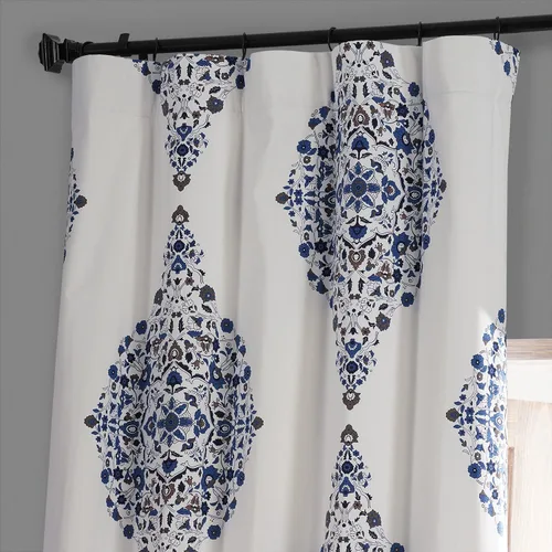 Vista 3 de HPD HALF PRICE DRAPES PRTW-BOD41-96 Kerala - Cortina opaca de algodón con estampado de hotel (1 panel), 50 x 96, color azul Kerala