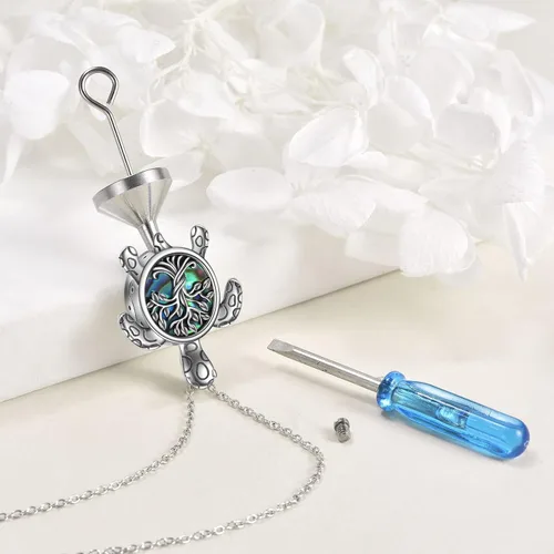 Vista 3 de YFN Collar de urna para cenizas con abulón de plata de ley tortuga marina búho perro flor de oto mariposa regalo de joyería para mujeres y niñas 182