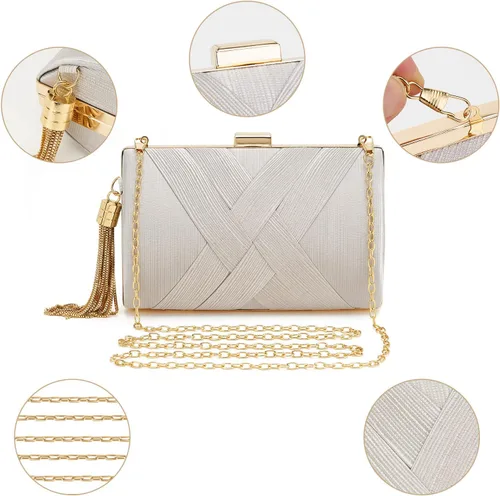 Vista 4 de Bolso de mano para mujer, bolso de noche con flecos, bolso de mano para mujer, bolso de mano de boda, bolso de mano con cadena, bolso cruzado