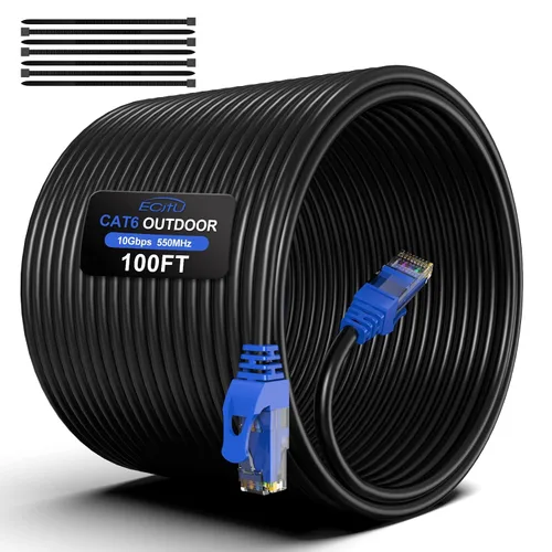 Vista 7 de Cable Ethernet Cat6 para exteriores de 20 pies, enterrado, enterramiento directo resistente, cable de conexión CCA de 24 AWG, PoE, UTP, impermeable