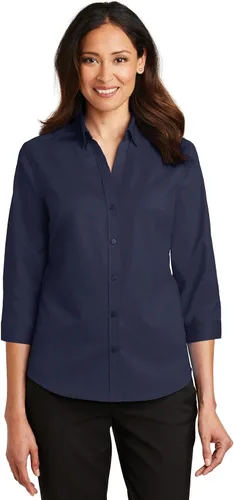 Vista 9 de Port Authority Camisa de sarga con botones SuperPro de manga 3/4 para mujer