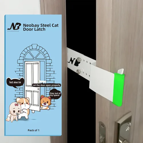 Vista 8 de Neobay Pestillo de puerta de acero para gatos, accesorio de puerta para gatos que mantiene a los perros fuera de la caja de arena para gatos, tapón