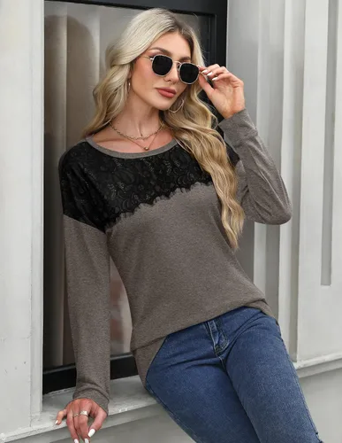 Vista 5 de For G and PL Sudadera elegante de manga larga con cuello redondo y encaje para mujer, para otoño e invierno 2024