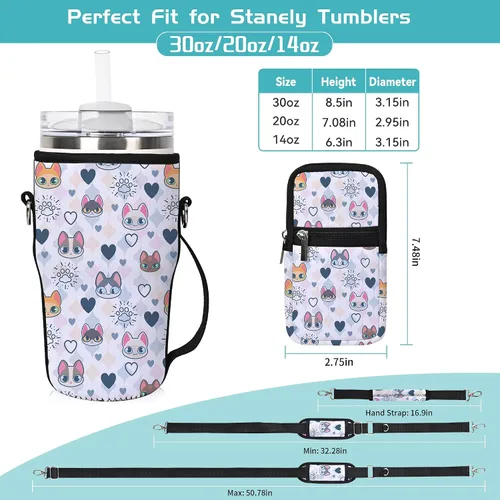 Vista 2 de AUPET Bolsa de transporte para botella de agua apta para vasos Stanley Flowstate IceFlow Yeti de 30/20/14 onzas, accesorios de taza con bolsa