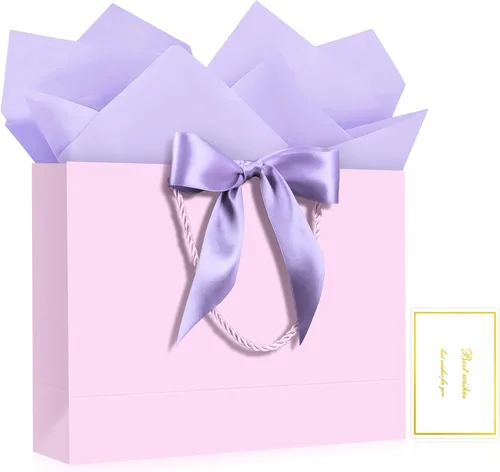 Vista 21 de JMANNI 12 bolsas de regalo de papel de boda con asa, bolsas medianas de regalo de agradecimiento de 13 pulgadas con lazo de cinta, regalos