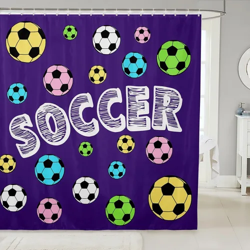 Vista 12 de Cortinas de ducha para niños, juegos de pelota de deportes, zapatos de baloncesto y fútbol, cortinas de baño simples y elegantes para niñas, niños