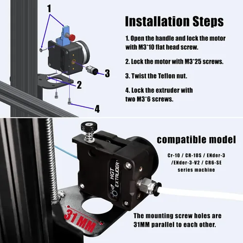 Vista 6 de Super Light Actualizado Acero endurecido Engranajes dobles HGT extrusora universal Bowden Direct Drive Compatible con NEMA14 36MM Ender 3 V2 PRO 5