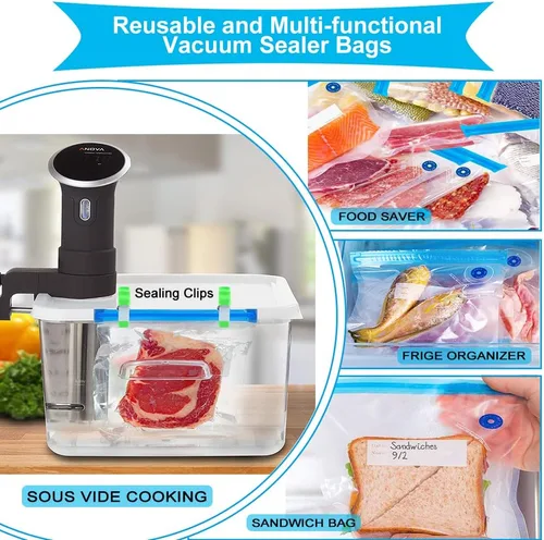 Vista 8 de Juego de 42 selladores al vacío Sous Vide, 30 bolsas reutilizables, 5 clips y clips de sellado para cocinas Anova, Joule