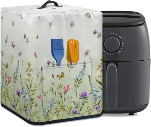 Vista 26 de Air Fryer Oven Dust Cover with Handle and Pocket, Easy Cleaning Electric Appliance Cover, Brown Flower Flor marrón (Brown Flower)