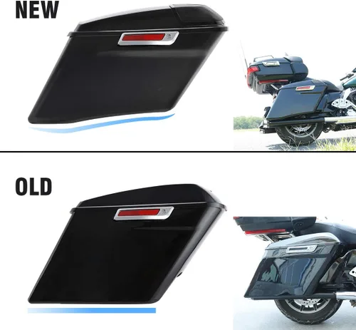 Vista 7 de XFMT Alforjas extendidas de 4 pulgadas con tapas de altavoz de 5 x 7 pulgadas para Harley Touring CVO Street Road Glide 2014-2023, negro vivo Negro