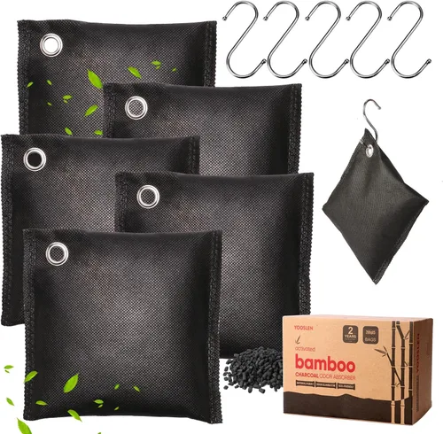Vista 10 de Desodorante de carbón activado (11 x 3.53 oz), bolsas de purificación de aire de carbón de bambú, adecuadas para deshumidificar, hogar