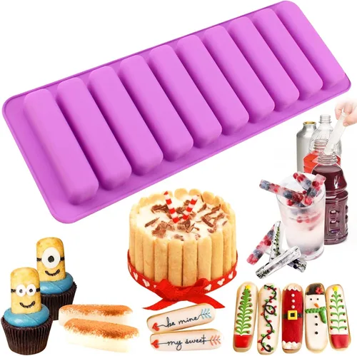 Vista 3 de FUNSHOWCASE Rectangular Oblong Chocolate Cracker Bar Stick Block Ice Tube Jelly Tray Cilindro Silicona Candy Mold