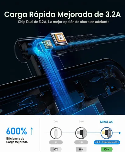 Vista 2 de MRGLAS Cable Carplay para automóvil (3.3 pies + 3.3 pies), cable de carga Cable SCSI trenzado de carga rápida, chapado en oro, para iPhone 18, 17