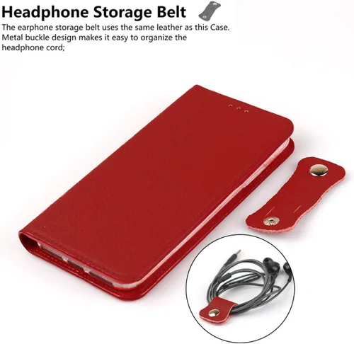 Vista 6 de iCoverCase Compatible con iPhone 13 Pro Max, funda magnética de piel auténtica con bloqueo RFID, correa para la muñeca y ranuras para tarjetas, Rojo