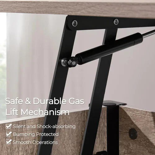 Vista 6 de Yaheetech Mesa auxiliar gris, mesa de centro elevable con compartimento oculto y estante, mesa de comedor elevable para sala de estar, recepción