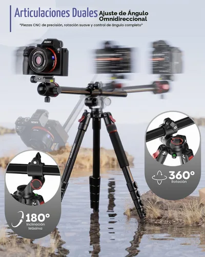 Vista 3 de CAMBOFOTO 68" Camera Tripod, Overhead Tripod Horizontal, Detachable Monopod Negro