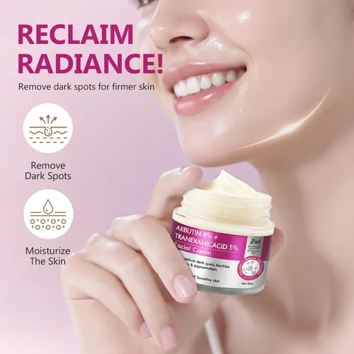 Vista 3 de AiRunTech Arbutina 8% y ácido tranexámico 5% crema, ayuda a desvanecer manchas oscuras, pecas, manchas y pigmentación, reafirma e hidrata la piel
