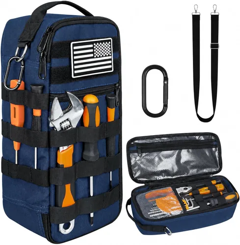 Vista 12 de Bolsa de herramientas pequeña portátil, bolsa de herramientas resistente con correa para el hombro y clip de anillo en D, bolsa de mano duradera e