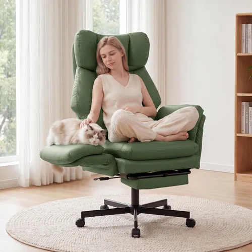 Vista 11 de Silla cruzada con reposapiés, silla de oficina grande y alta con brazos Cuero Pu Negro