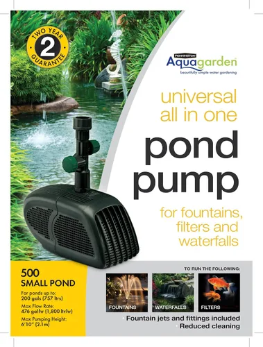 Vista 2 de Pennington Aquagarden - Bomba de agua y estanque sumergible universal 500 todo en uno, adecuada para fuentes, filtros, cascadas, hidroponía