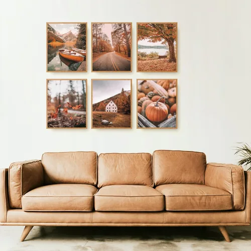 Vista 6 de Roslynity Juego de 6 impresiones artísticas de pared de otoño y naturaleza, obras de arte en lienzo para otoño, Acción de Gracias, árbol, montaña