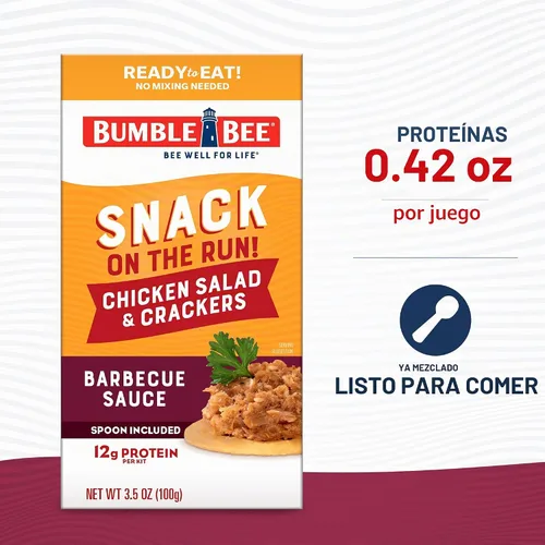 Vista 3 de Bumble Bee Snack on the Run BBQ - Kit de ensalada de pollo con galletas, 3.5 onzas, lista para comer, cuchara incluida, aperitivo de proteína