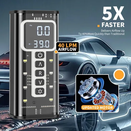 Vista 4 de Inflador de neumáticos Corroy Compresor de aire portátil, inflador de neumáticos inalámbrico de 150 PSI con indicador digital y luz LED, bomba