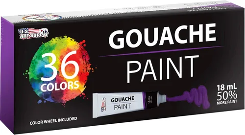 Vista 5 de U.S. Art Supply Juego profesional de pintura gouache de 36 colores en tubos grandes de 18ml y rueda de mezcla de colores - Tubos de pintura gouache