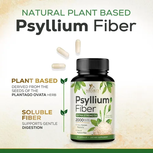 Vista 3 de Polvo de cáscara de psyllium de 2000 mg por porción, suplemento de fibra de psyllium extra fuerte, píldoras de fibra soluble natural, apoya