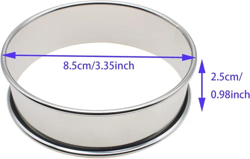 Vista 2 de 6 anillos de acero inoxidable para muffins ingleses de 3.35 pulgadas, molde de pastelería redondo antiadherente doble enrollado para herramientas