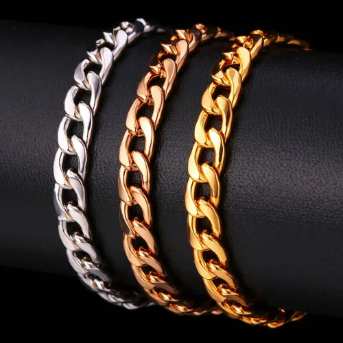 Vista 5 de U7 Link Bracelets for Men, Stainless SteelBlackGold Plated Cuban Link Chain Bracelets, Unisex Chunky Bracelets, Xmas Fathers Day Jewelry for Him