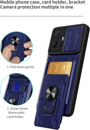 Vista 7 de CCSmall Funda para Xiaomi 11T Pro con tarjetero, funda de teléfono de protección resistente con anillo magnético Kickstand cubierta de cámara